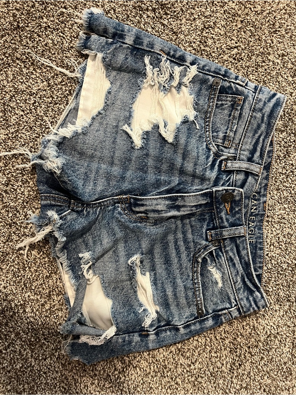 American Eagle Outfitters Crossover Ripped Blue Jean Shorts